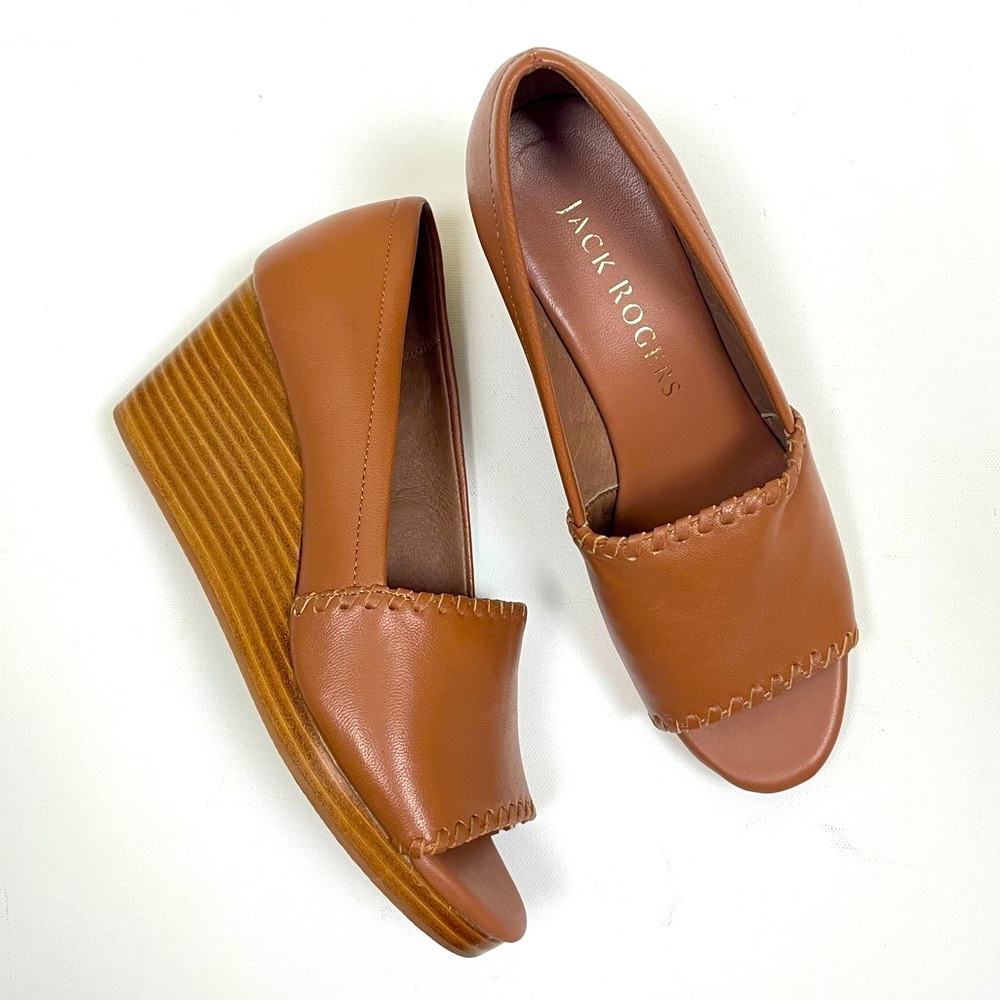Jack Rogers Leather Palmer Stacked Wedge  7.5 NIB
